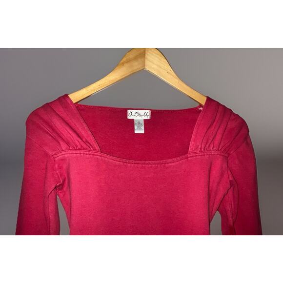 Vtg One Step Up Bodysuit Leotard - Red - Long Sleeve Gathered Shoulder - Size S - Picture 3 of 10